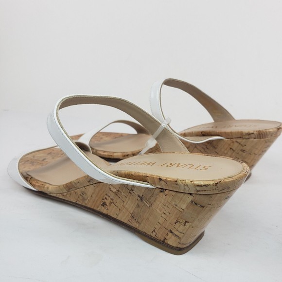 Stuart Weitzman Patent Leather Aleena Wedge Sandal in White Size 9.5 B - Picture 9 of 15